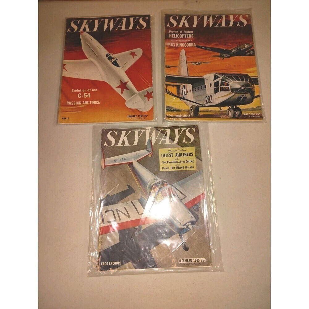 Vintage 1945 Skyways Aviation Magazine Lot (3 Issues) - WWII & Postwar...